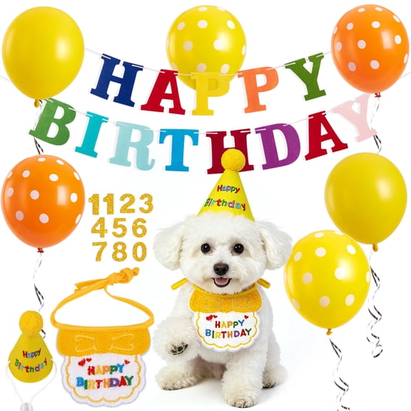 EASY JOY 12-Piece Dog Birthday Party Supplies Set with Hat, Bandana & Decorations Yellow