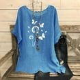 thumbnail image 2 of Eryao Chemise en Lin Imprimée pour Femmes Manches Courtes Col Rond Tops Été Pissenlit et Papillon Blouses Graphiques, Bleu, TG, 2 of 8
