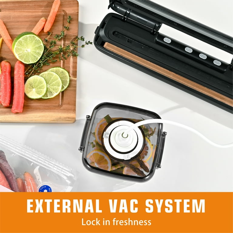 Kitchen In The Box Vacuum Sealer Machine With 15Pcs Bags, Automatic Air Sealer For Food Storage With 5 Sealing Temperatures, Dry/Wet/Seal/Vac/External Vac Modes, Black