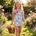 thumbnail image 5 of Afuyipoi Girls Sleeveless Sundress Size 1-12 A-Line Floral Print Button Front Cheongsam Dress for Kids Summer Beach Vacation Multicolor Size 9, 5 of 7