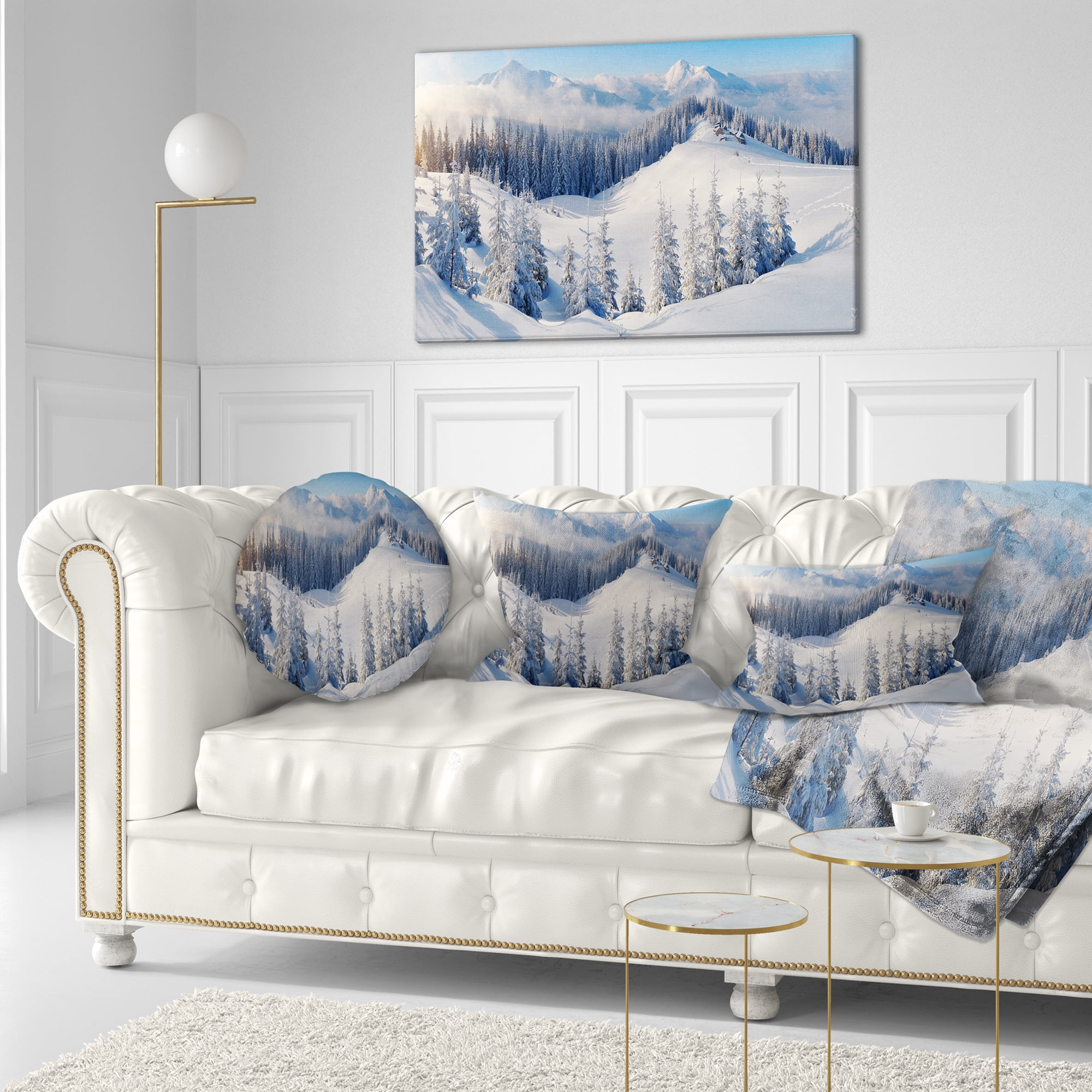 Designart Winter Mountains Panorama - Photography Throw Pillow - 12x20