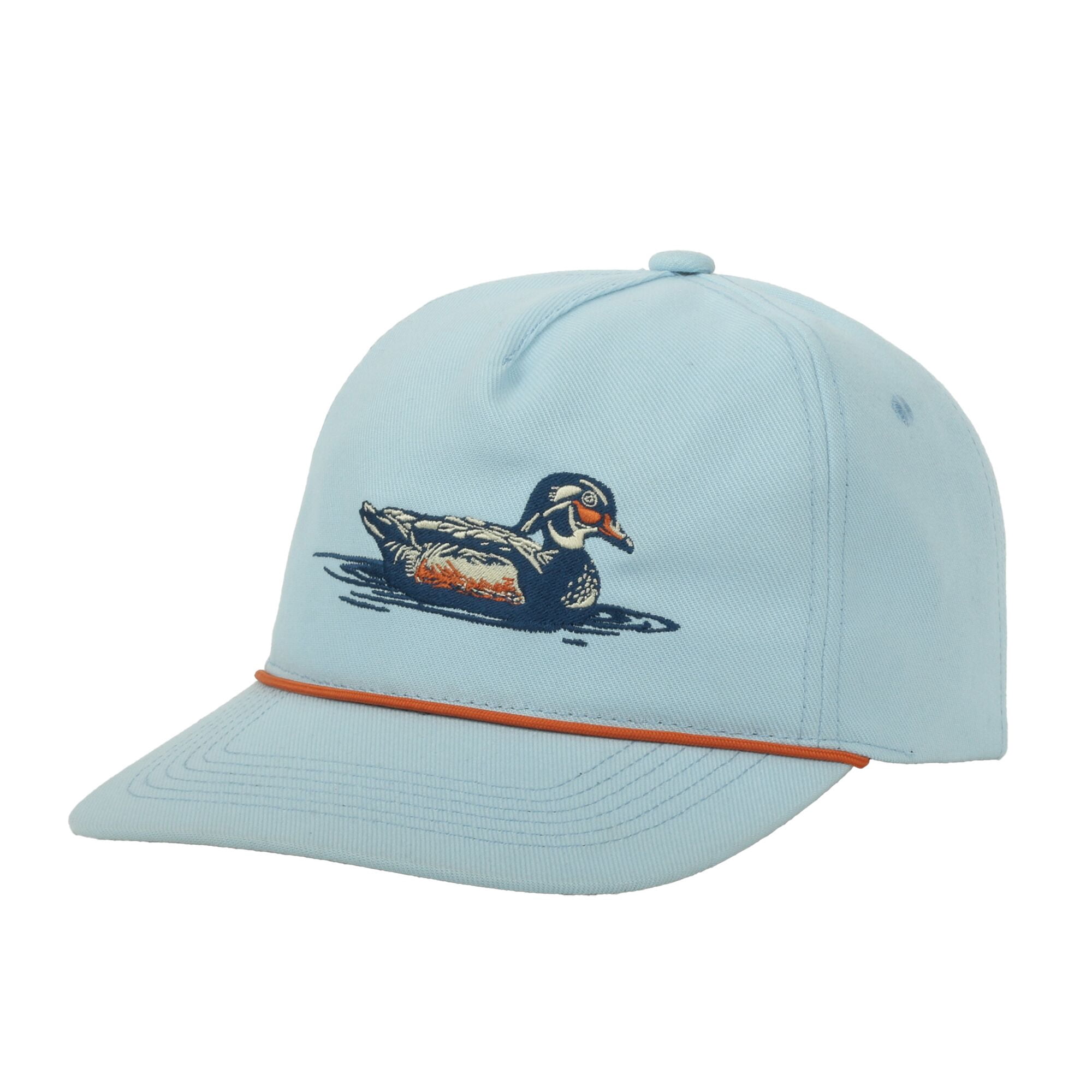 Outdoor Cap Duck 5-Panel Unstructured Hat – Flat Visor with Rope, Waterfowl Hunting Cap, Light Blue, One Size