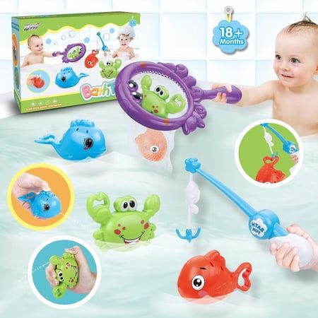 Bath Toys Fishing Games With Fish Net Bpa Free No Mold Squirt Fishes ...