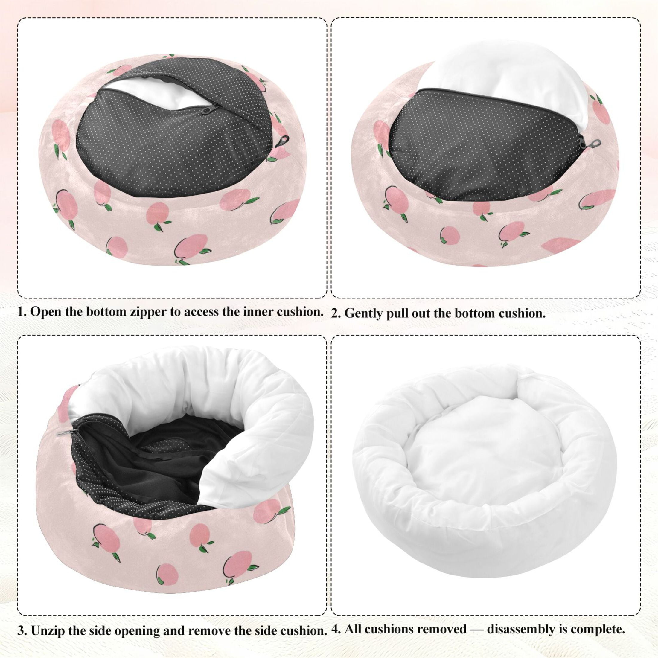 Iauyy Pet Couch Donut Cat Bed for Indoor Cats/Small Dogs Washable & Machine with Non-slip Bottom Calming Cat Furniture, Delicate Peaches (M)