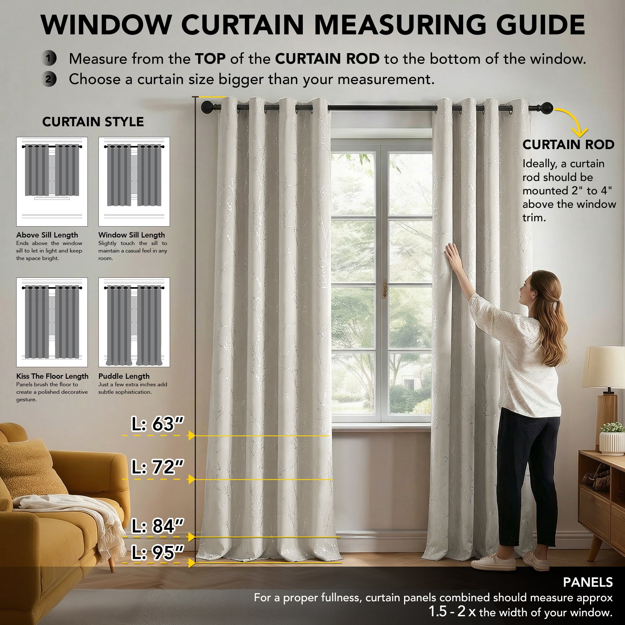 ZOPZO Blackout Curtains, Thermal Insulated, Light Beige, 52W x 84L Inch, Room Darkening Drapes Tree Branches Pattern for Bedroom Modern Home