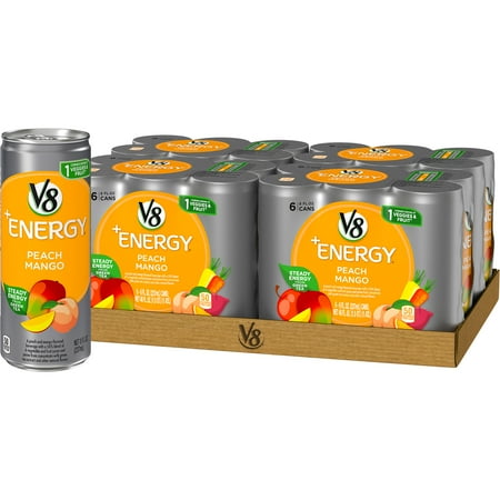 (24 Cans) V8 +Energy, Peach Mango, 8 Fl Oz (Best Healthy Energy Drink)