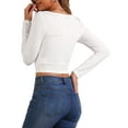 thumbnail image 3 of INSPIRE CHIC Women's Casual Square Neck Ruched Long Sleeve Solid Fitted Cropped Top T Shirt, 3 of 6