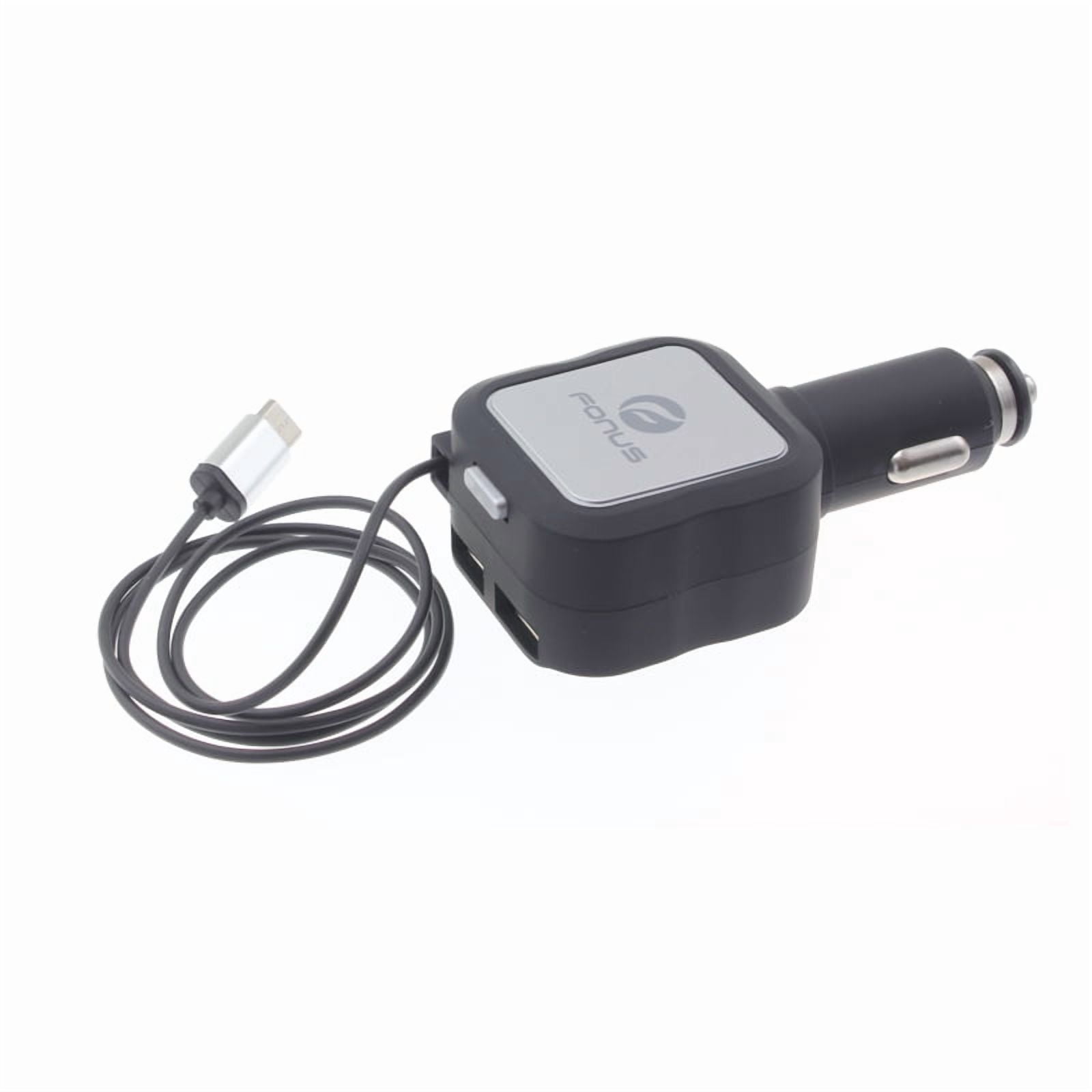 Car Charger Retractable for Motorola Moto G 5G (2022, 2023, 2024, 2025) Phone Models - 4.8Amp Type-C 2-Port USB Fast Charge DC Power