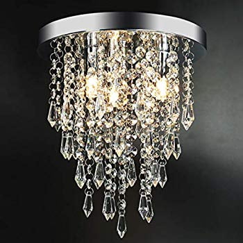 3 Lights Mini Crystal Flushmount Chandelier Fixture Crystal