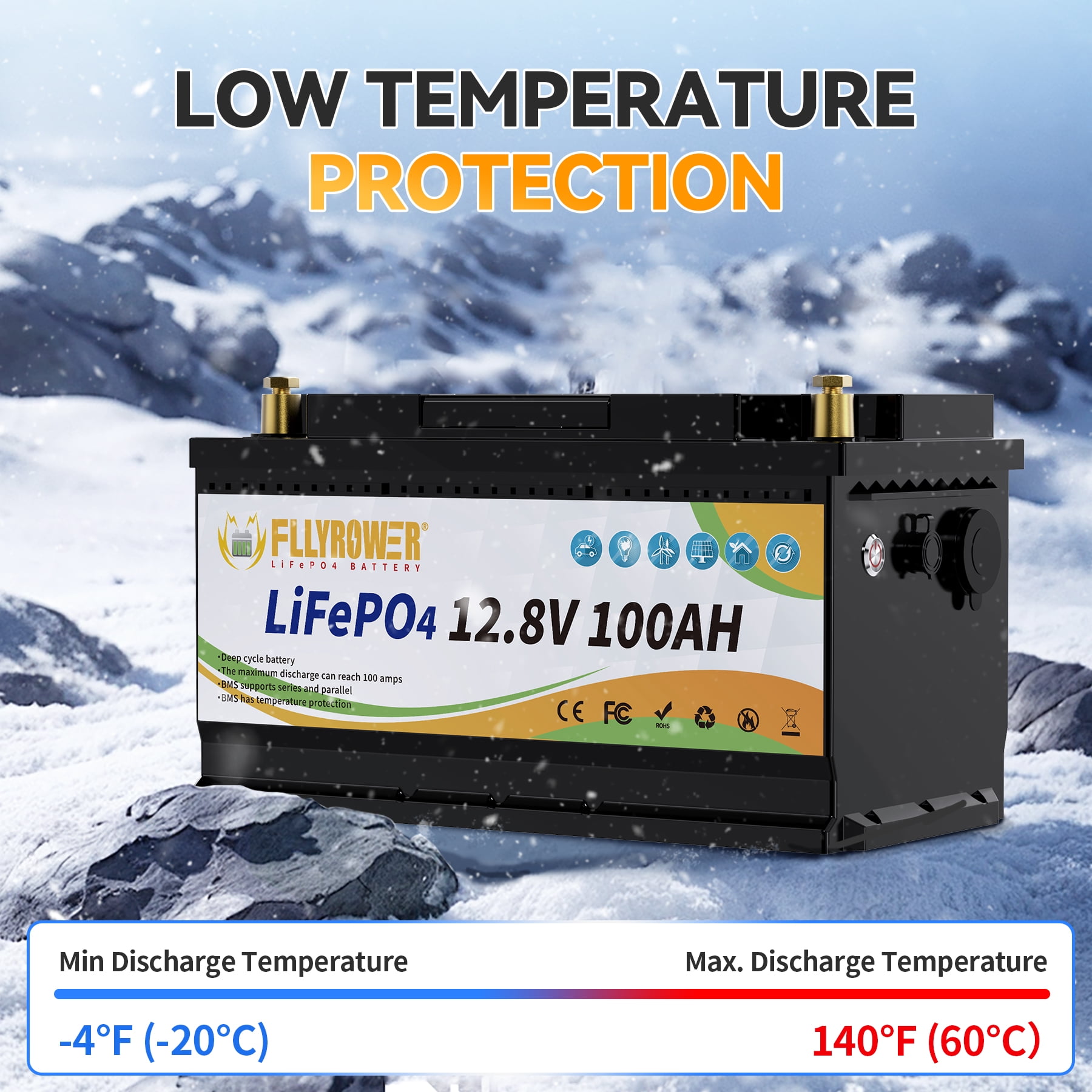 12V 100Ah LiFePO4 Lithium Battery with Charger,for RV,Marine,Solar,Trolling Motor,Camping,Home Energy Storage,Built in 100A BMS,15000+Deep Cycles
