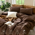 thumbnail image 5 of MooMee 100% Washed Cotton Duvet Cover Set Oversized King Linen Like Textured Breathable 3-Piece (Cocoa Brown, 120" x 98"), 5 of 8