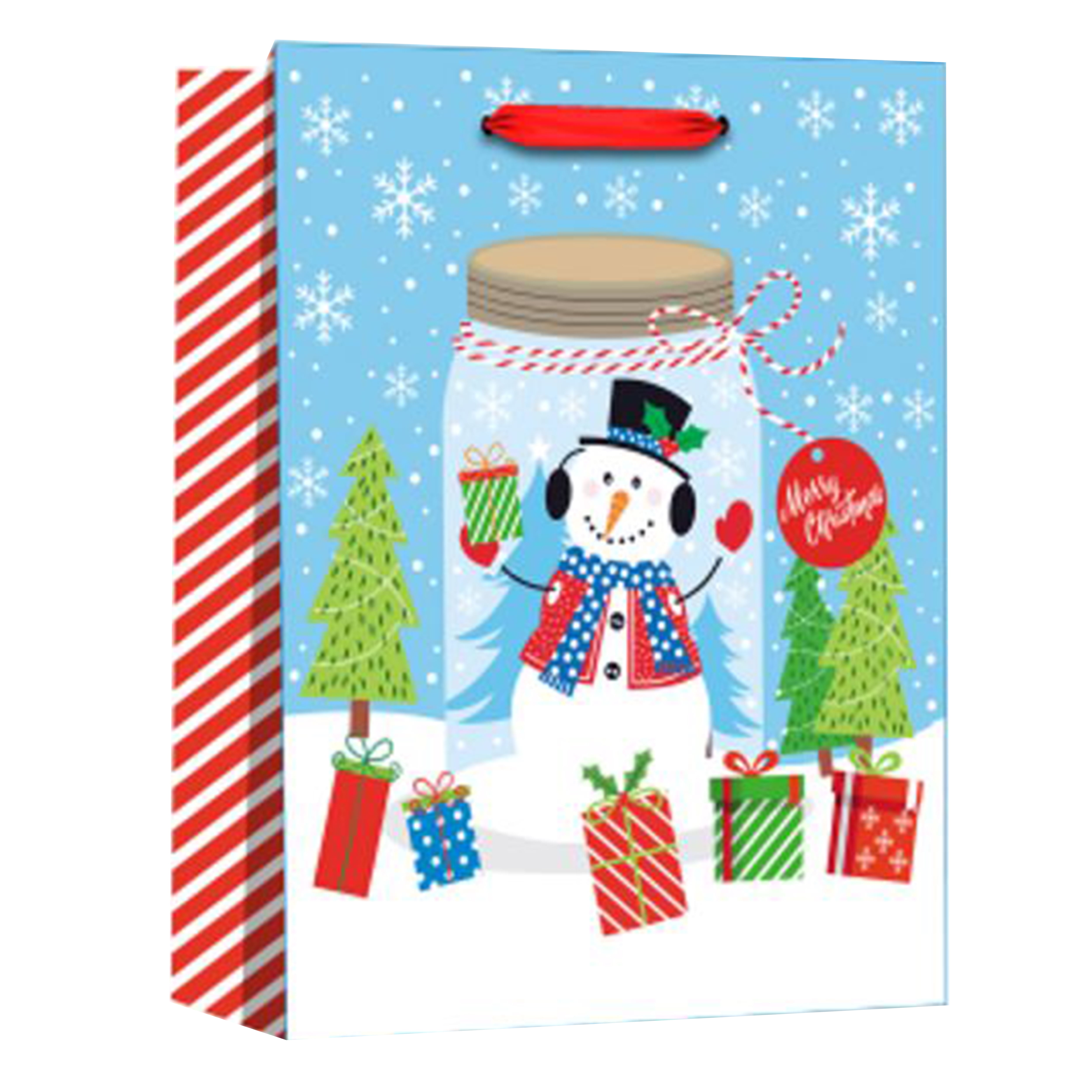 Holiday Time Glitter Gift Bag with Snowman Pattern, CHRISTMAS GIFT BAG WITH SNOWMAN PATTERN