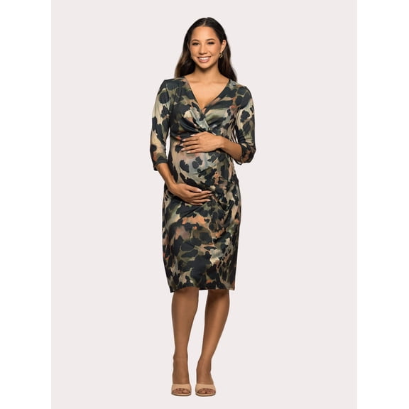 Maternity Animal Knee Length Faux Wrap Dress