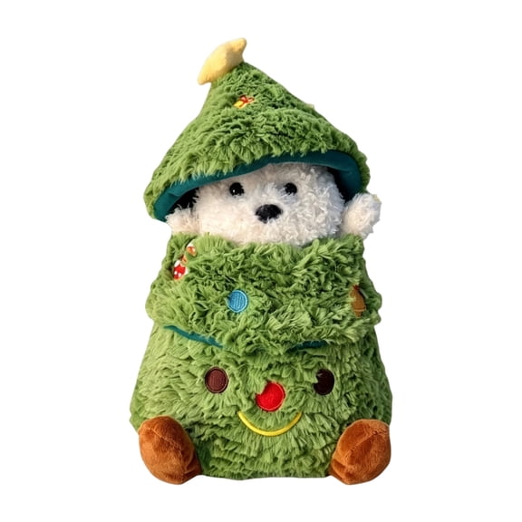 TOYOUME Christmas Tree Pillow with Peeking Puppy Plush, Soft Decorative Throw Cushion for Sofa Bed, Cozy Holiday Home Accent, Cuddly Ornament Gift for Dog Lovers, Green
