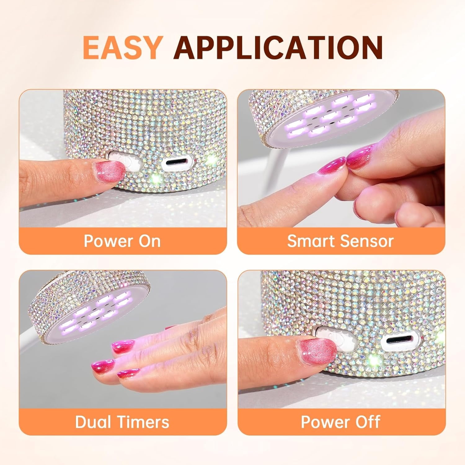 UV LED Nail Lamp, Mini UV Light for Gel Nails Polish, Rechargeable LED Flash Cure Nail Dryer, Quick Drying Goosenecks UV Nail Lamp for Home Nail Salon DIY Manicure, AB Diamond,Silver Sticky Diamond,A
