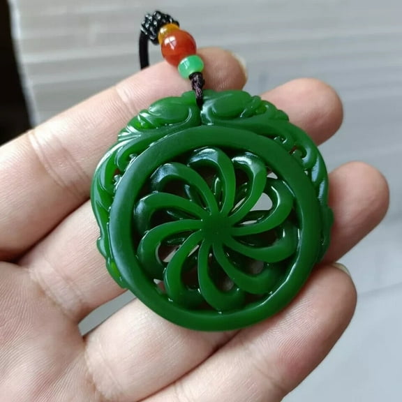 Exquisite Chinese green jade handmade pendant -