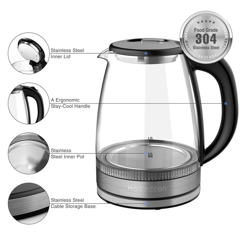  BELLA Electric Kettle and Water Boiler, 1.7L - Cordless Clear  Glass LED Color Changing Portable Tea Pot with Auto Shut Off & Boil Dry  Protection, Black: Home & Kitchen