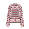 thumbnail image 4 of Striped Cardigan Sweater for Women Long Sleeve Chunky Knitted Coat Pink XL, 4 of 6