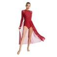 thumbnail image 2 of Aiihoo Womens Lyrical Dance Dress Glittery Rhinestones Sheer Mesh Flowy Split Maxi Dress Leotard Dresses Burgundy S, 2 of 7