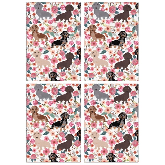 4 Pcs Funny Kitchen Towels,Dachshund and Flower Microfiber Dish Towels,Kitchen Tea Towels,Kitchen Towel Set (18" X 26")