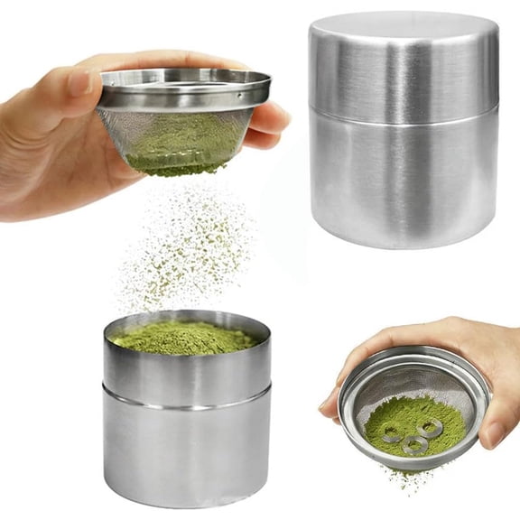 Matcha Powder Sifter and Storage Box Set,Stainless Steel Matcha Shaker Canisters with Agitator Rings,Matchas Container with Lids,Tea Powder Organizer for Kitchen, Tea Bar and Coffee Station(M)