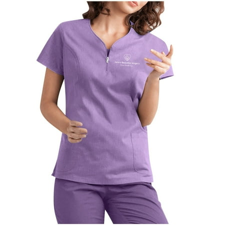 

Women Scrubs Top Nurses Clothing Working Uniform Top Care Workwear Short Sleeve V-Neck Pocket Printed T-Shirt Fashion T-Shirt Tops