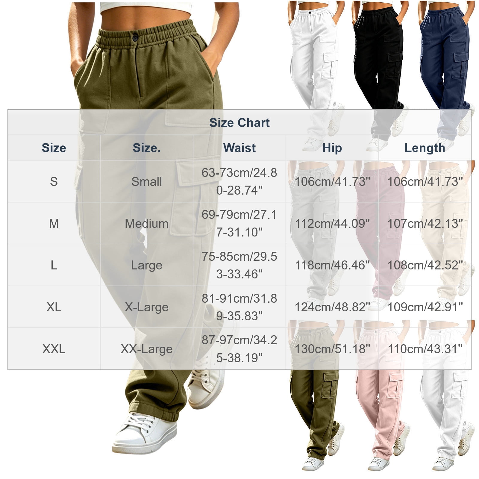 ZHYou No Boundarie Women's Cargo Pants Elastic Waist Wide Leg Loose Straight Casual Baggy Fit Utility Trousers with Multi Pockets,Navy,Size 2XL