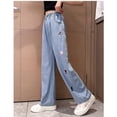 thumbnail image 4 of ITSAME Girls Straight Leg Jeans, Loose Fit High Waist Fashion Embroidery Summer Casual Denim Pants Blue Size 9, 4 of 9