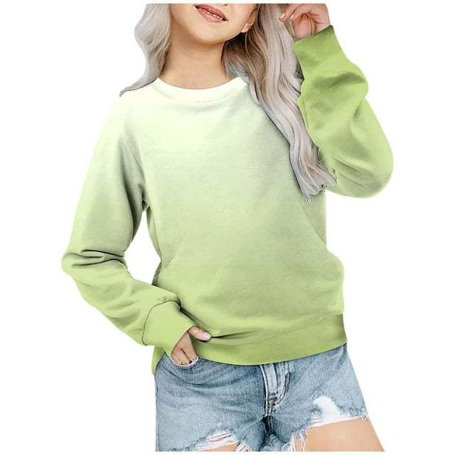 MIASHUI Girls Sweatshirt Tops Gradient Printed Crewneck Casual Pullovers,Light Green,4-5 Years