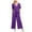 Purple, variant on Ausyst Wide Leg Jumpsuits for Women Solid Pocket Romper Short Sleeve V-neck Belt Loose Overalls Cotton And Linen Jumpsuit Summer Baggy Rompers Clearance