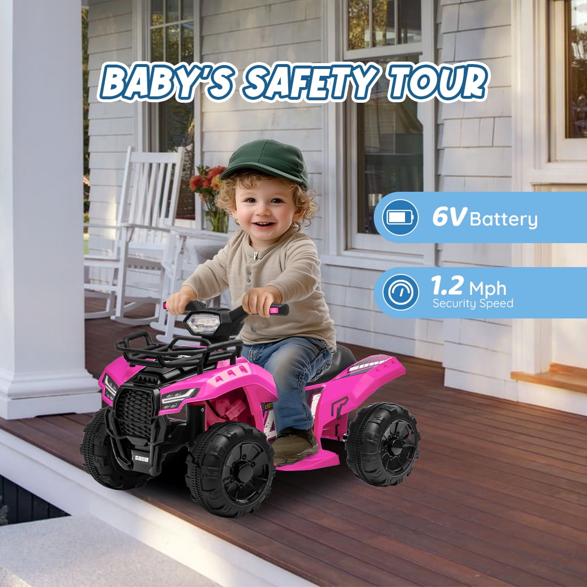 Kids 4-Wheeler Quad ATV, 6V Battery Powered Toddler Ride on Toys with Music & Lights, 1.2MPH Max Speed, for Ages 18-36 Months, Pink