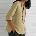 thumbnail image 7 of thefmos Women Plus Size Fall V Neck 3/4 Sleeve Blouses Casual Boho Tops for Women Loose Fit Comfy Solid Pullover Shirts Trendy Basic Tees Winter Business Work Clothes, Khaki M, 7 of 7