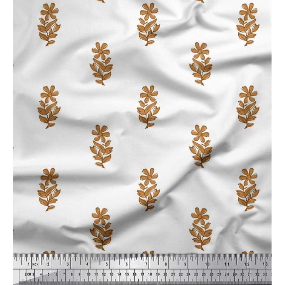 Soimoi Rayon Fabric Leaves & Floral Block Print Fabric by The Yard 56 Inch Wide