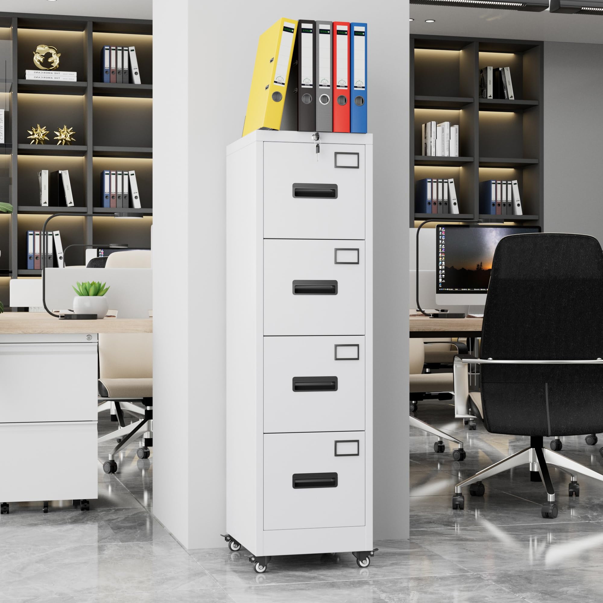 Ataucjin Heavy Duty Steel File Cabinet with 4 Lockable Drawers, Vertical Organizer for A4/Letter/Legal Documents, Independent Locks, Secure Storage for Home Office School