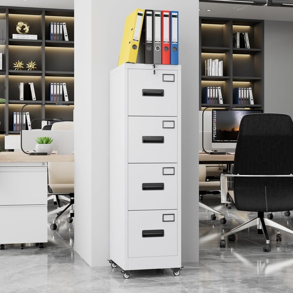 Garvee Heavy-Duty Steel File Cabinet with 4 Lockable Drawers for Home Office School – Vertical Organizer for A4/Letter/Legal Documentss – Independent Locks, Space-Saving Secure Storage – White