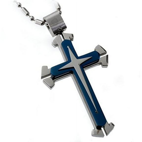 R.H. Jewelry Stainless Steel Blue Cross Pendant 42mm Length