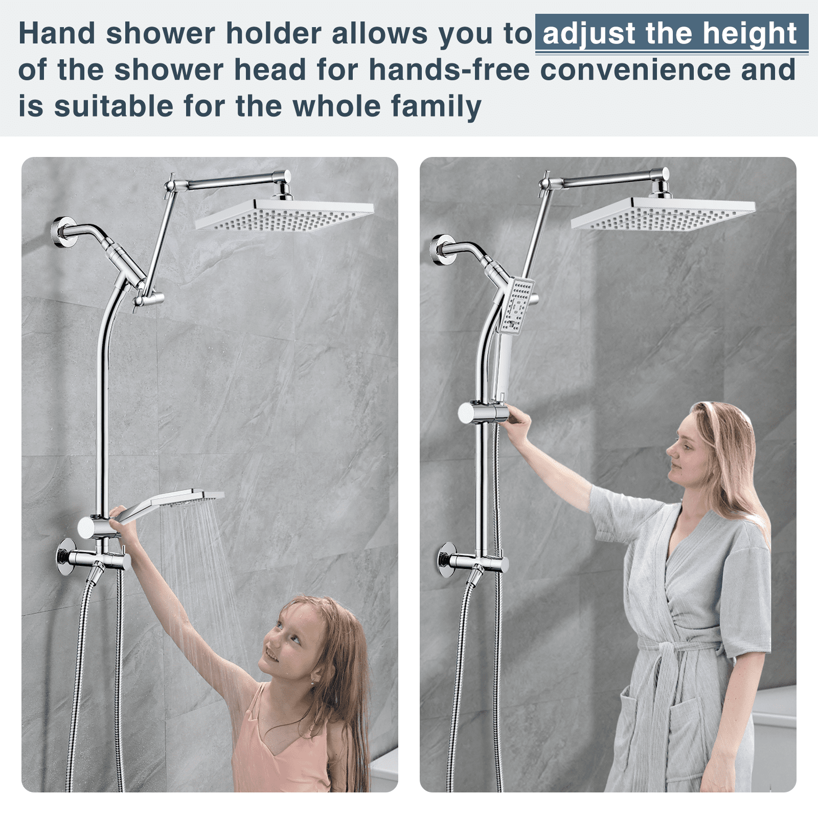 BRIGHT SHOWERS Rain Shower Heads System, Rainfall Shower Head with Handheld Spray Includes Solid Brass Slide Bar, Height Adjustable Holder, Shower Extension Arm, Chrome