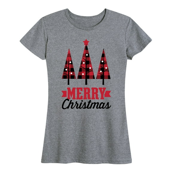 Instant Message - Merry Christmas Plaid Trees - Women's Short Sleeve Graphic T-Shirt