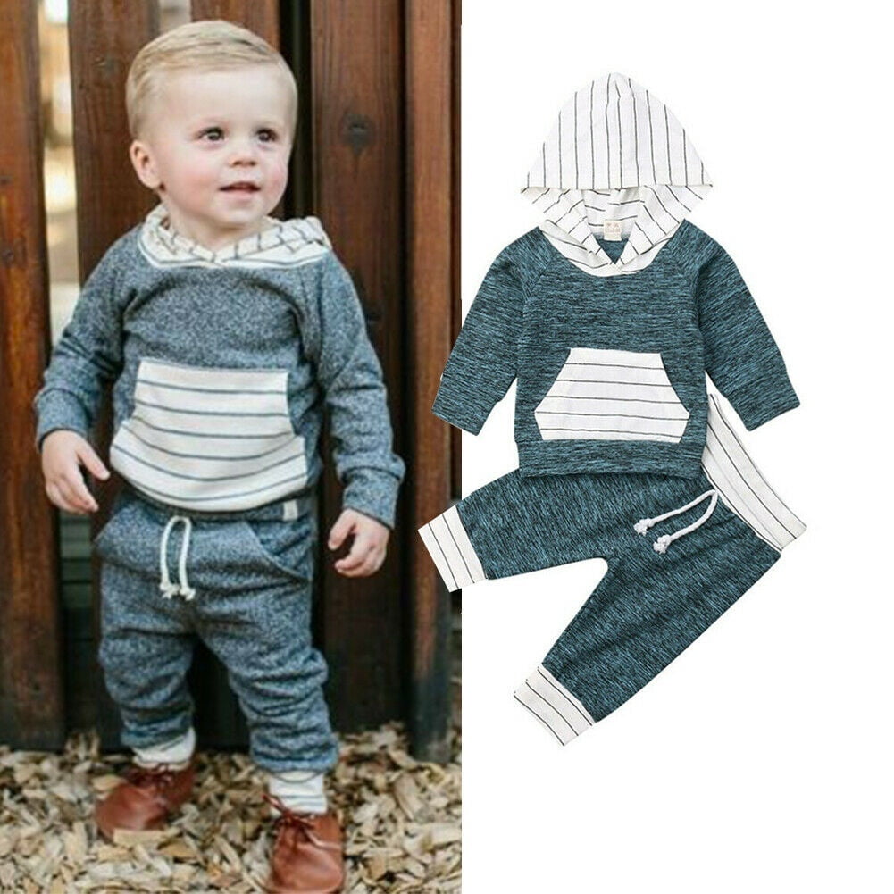 0-24 Months Newborn Baby BoyAutumn Winter Clothes Striped Hooded Tops ...