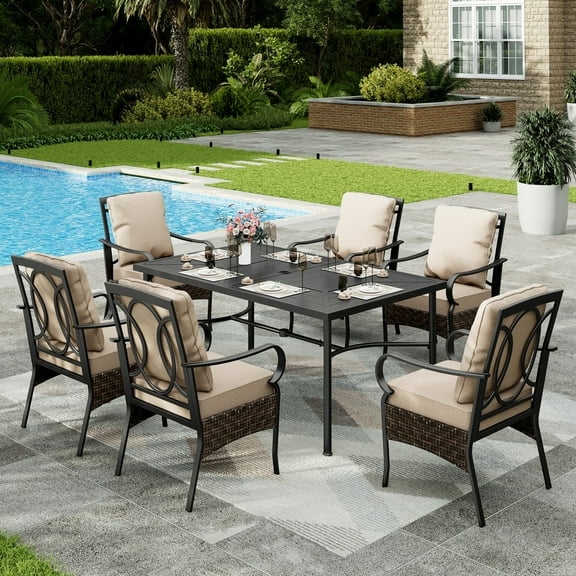 Sophia & William 7-Pieces Outdoor Patio Dining Set Metal Cushioned Chairs and Table Furniture Set for 6,Beige