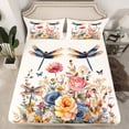 thumbnail image 2 of YST Colorful Floral Dragonfly Twin Bed Sheets Set,Boho Flower Butterfly Bedding Set for Kids Adults,Watercolor Bohemian Wildflower Sheets Rustic Country Fitted Sheet Set 3Pcs, 2 of 6
