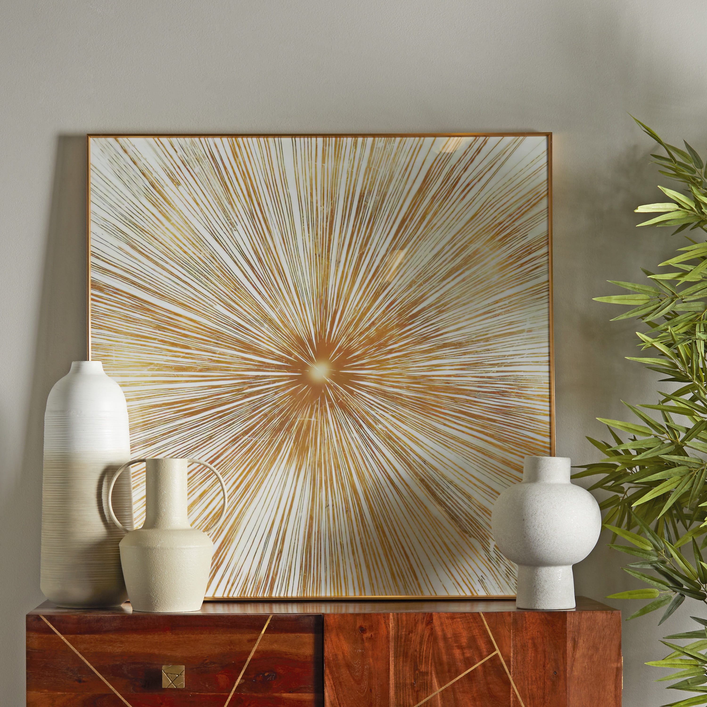 40" x 40" Radial Starburst Framed Wall Art with Gold Aluminum Frame, by CosmoLiving by Cosmopolitan