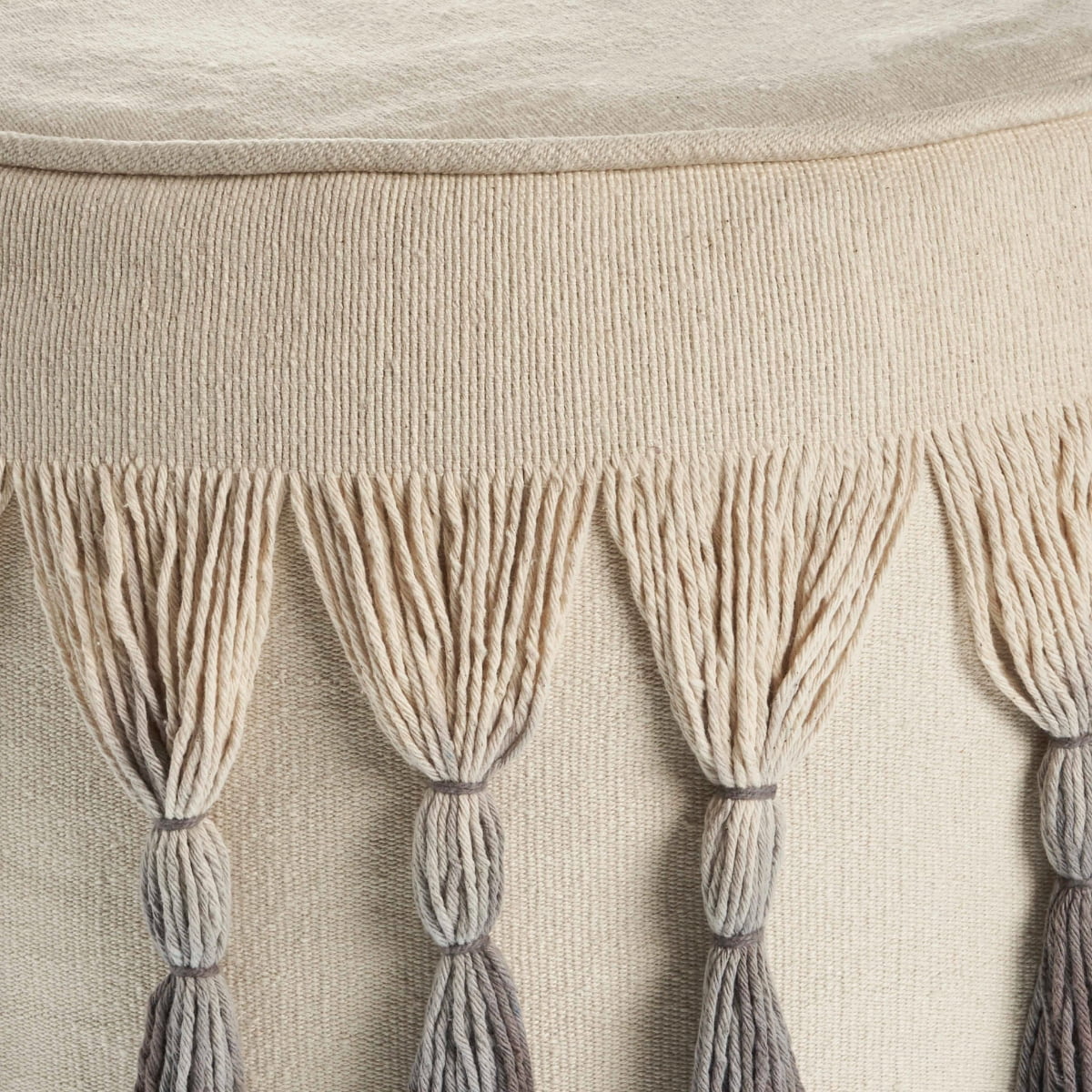 LR Home Small Tassels Ombre Indoor Round Pouf, Natural/Grey, 20" x 20" x 14"