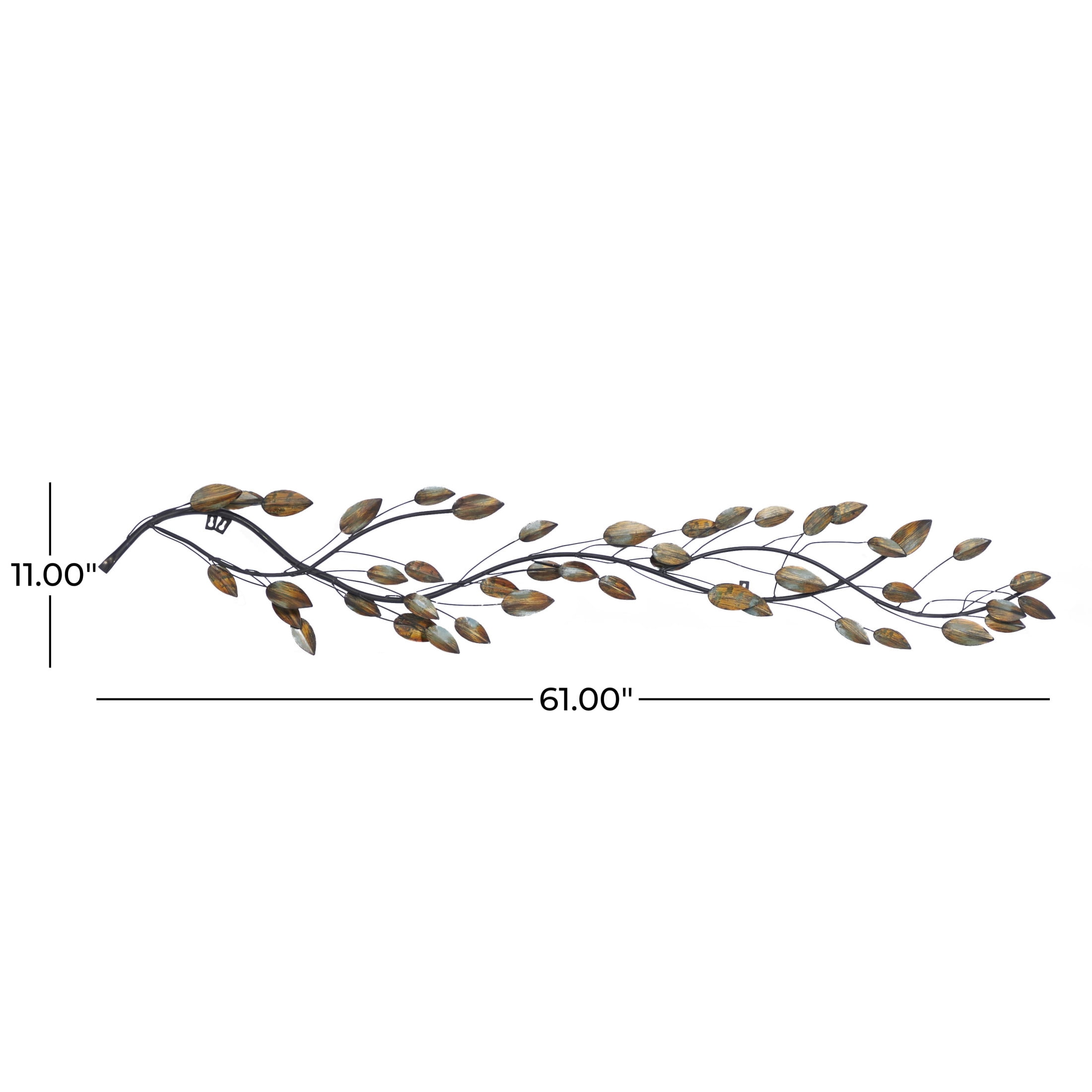DecMode Brown Metal Slim Horizontal Leaf Wall Decor with Teal Accents