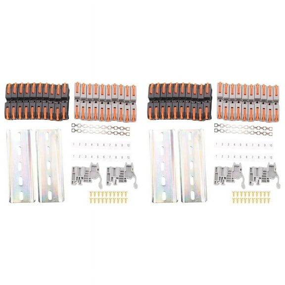 2X DIN Rail Terminal Blocks Kit, with Universal Compact Connectors, Connection Bar, Marker Strip, Screws, 28-12 AWG