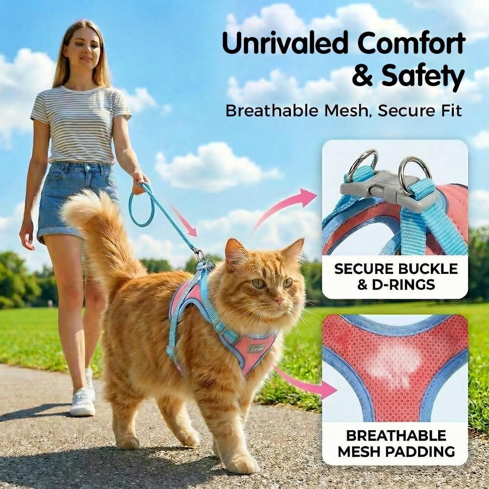Cat Harness and Leash Set, Escape-Proof Step-In Adjustable Pet Harness for Walking Small and Medium Cats and Dogs