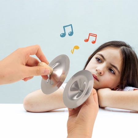 WHAMVOX Finger Cymbals for Kids Mini Musical Instruments with Sturdy Wood and Iron Construction 2pcs