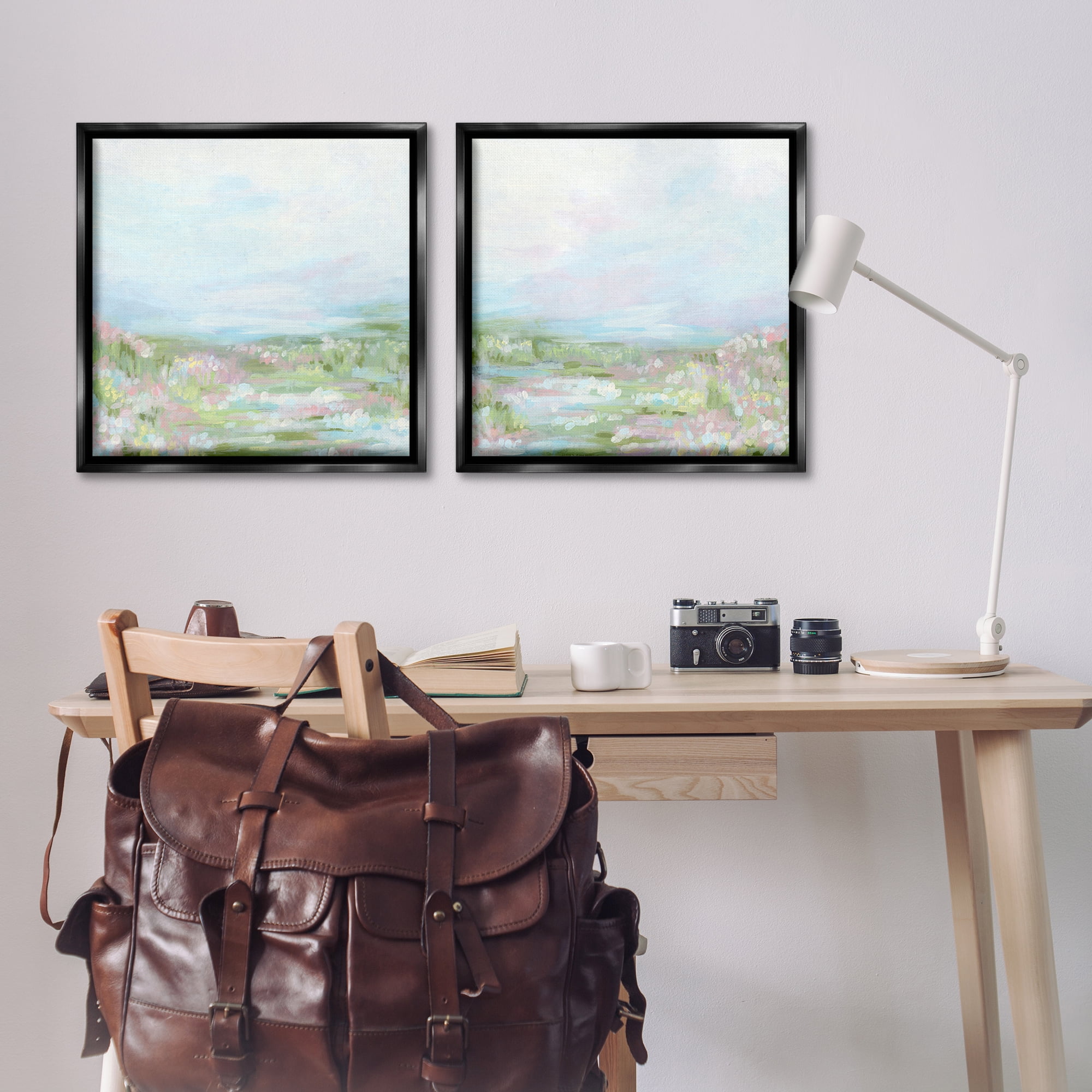 Stupell Industries Pastel Abstract Spring Field Landscape & Nature Painting Black Floater Framed Canvas Art Print Wall Art, 25 x 25, Set of 2
