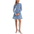 thumbnail image 2 of Women's Denim Dress Button Down Collar V Neck Long Sleeve A-line Cotton Jean Dress XL Sky Blue, 2 of 6