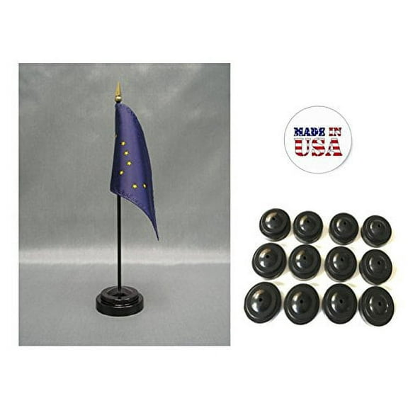 Box of 12 Alaska 4"x6" Miniature Desk & Table Flags Includes 12 Flag Stands & 12 Alaska State Small Mini Stick Flags